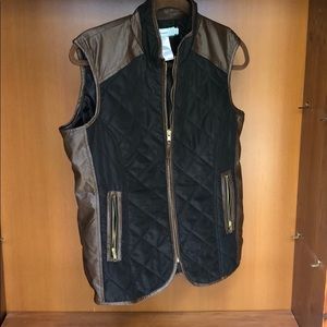 Two-toned Black/Brown Leather Puffer Vest